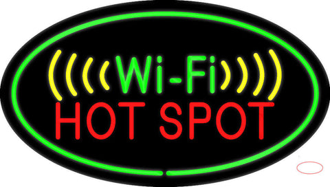 Wi-Fi Hot Spot Oval Green Border Neon Sign