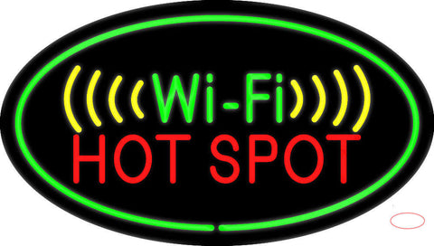 Wi-Fi Hot Spot Oval Green Border Neon Sign 