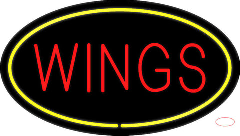 Wings Oval Yellow Neon Sign