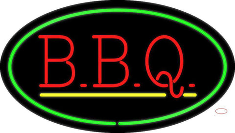 Oval Green BBQ with Yellow Line Neon Sign