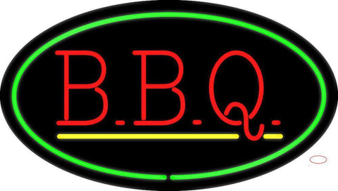 Oval Green BBQ with Yellow Line Neon Sign 