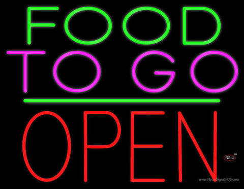 Food To Go Block Open Green Line Real Neon Glass Tube Neon Sign 