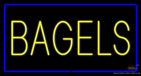 Yellow Bagels Rectangle with Blue Border Neon Sign