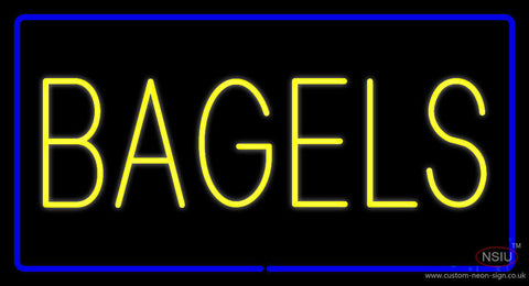 Yellow Bagels Rectangle with Blue Border Neon Sign 