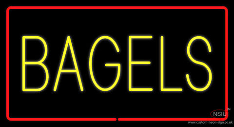 Yellow Bagels Rectangle with Red Border Neon Sign