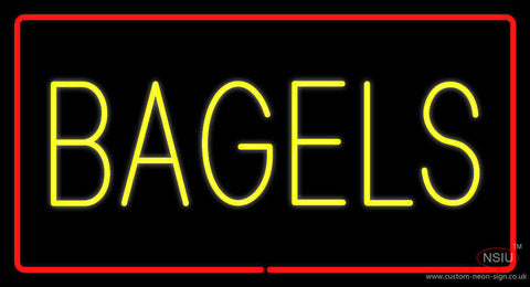 Yellow Bagels Rectangle with Red Border Neon Sign 