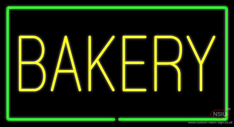 Yellow Bakery Rectangle Green Neon Sign