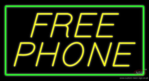 Yellow Free Phone with Green Border Neon Sign 