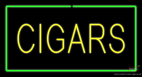 Yellow Cigars Green Border Neon Sign