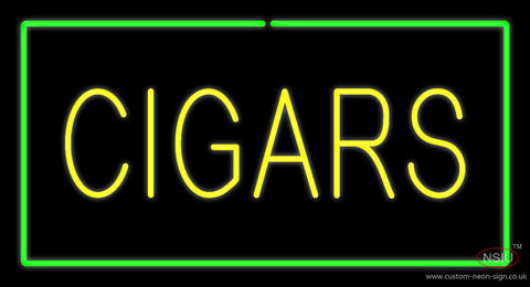 Yellow Cigars Green Border Neon Sign 