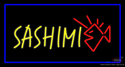 Yellow Sashimi Rectangle Blue Neon Sign