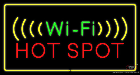 Wi-Fi Hot Spot with Yellow Border Neon Sign