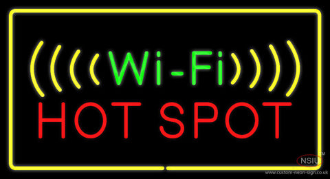Wi-Fi Hot Spot with Yellow Border Neon Sign 