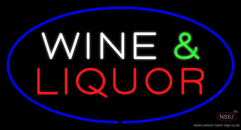 Wine and Liquor Oval Blue Neon Sign