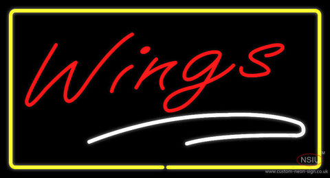 Wings Yellow Border Neon Sign 