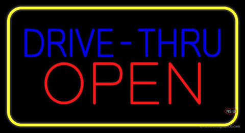 Blue Drive-Thru Red Open Yellow Border Real Neon Glass Tube Neon Sign 