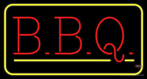 Block BBQ with Yellow Border Neon Sign 