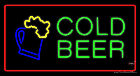 Cold Beer with Red Border Real Neon Glass Tube Neon Sign