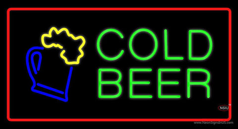 Cold Beer with Red Border Real Neon Glass Tube Neon Sign 