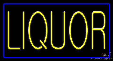 Yellow Liquor Blue Border Neon Sign