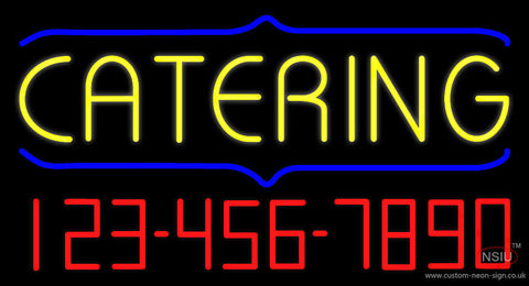Yellow Catering with Phone Number Neon Sign 