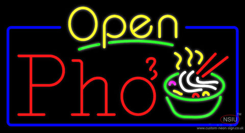 Yellow Open Pho with Blue Border Neon Sign