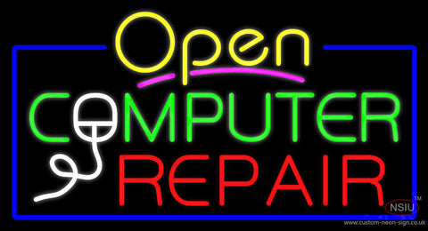 Yellow Open Computer Repair Neon Sign