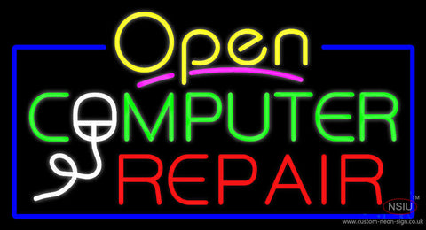 Yellow Open Computer Repair Neon Sign 