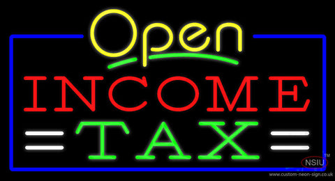 Yellow Open Income Tax Neon Sign 