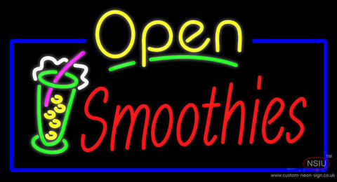 Yellow Open Smoothies with Glass Neon Sign