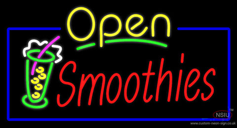 Yellow Open Smoothies with Glass Neon Sign 