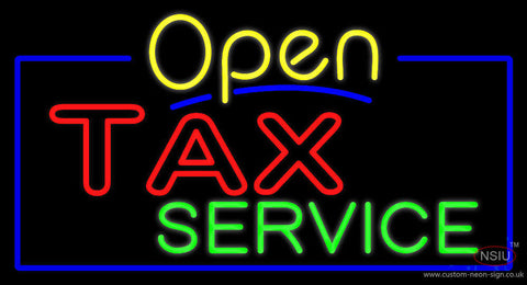 Yellow Open Double StrokeTax Service Neon Sign 