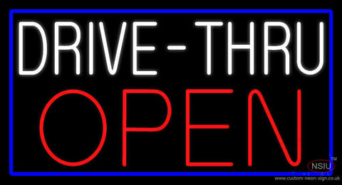 White Drive-Thru Red Open with Blue Border Neon Sign 
