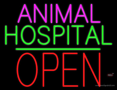 Animal Hospital Block Open Green Line Real Neon Glass Tube Neon Sign