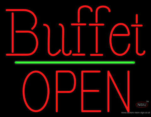 Red Buffet Block Open Green Line Neon Sign 