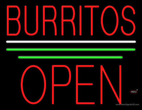 Burritos Block Open Green Line Real Neon Glass Tube Neon Sign