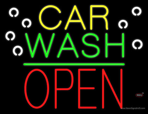 Car Wash Open Block Green Line Real Neon Glass Tube Neon Sign 