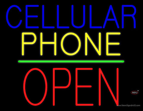 Cellular Phone Block Open Green Line Real Neon Glass Tube Neon Sign 