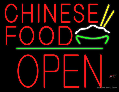 Chinese Food Logo Block Open Green Line Real Neon Glass Tube Neon Sign 