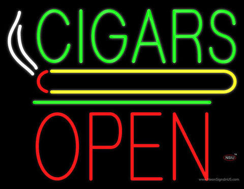 Cigars Open Block Green Line Real Neon Glass Tube Neon Sign