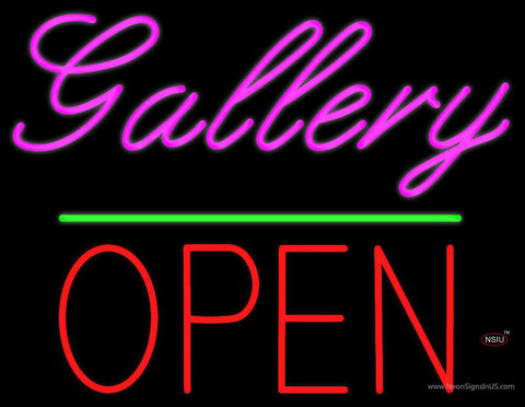 Gallery Block Open Green Line Real Neon Glass Tube Neon Sign