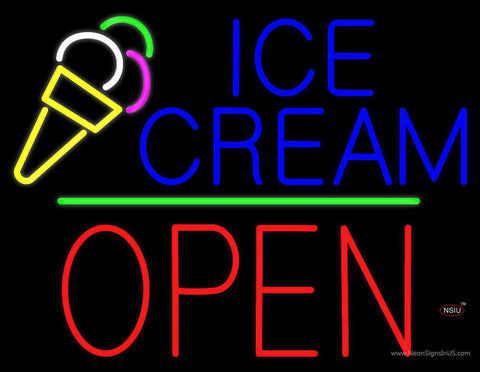 Ice Cream Logo Block Open Green Line Real Neon Glass Tube Neon Sign