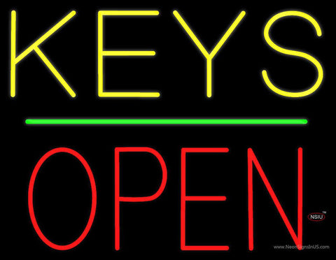 Keys Block Open Green Line Real Neon Glass Tube Neon Sign