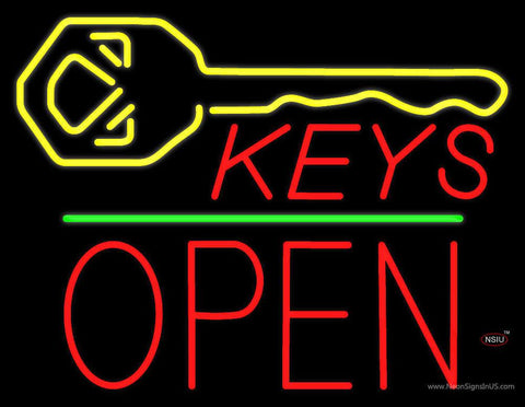 Keys Logo Block Open Green Line Real Neon Glass Tube Neon Sign