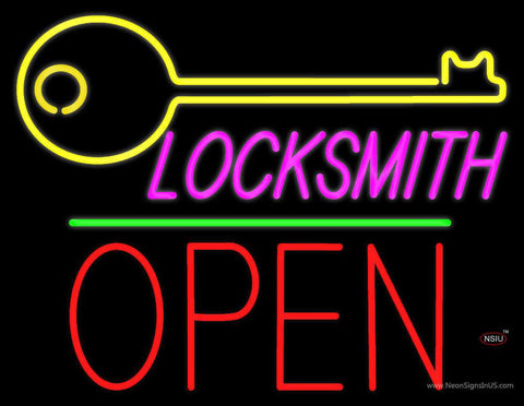 Locksmith Logo Block Open Green Line Real Neon Glass Tube Neon Sign