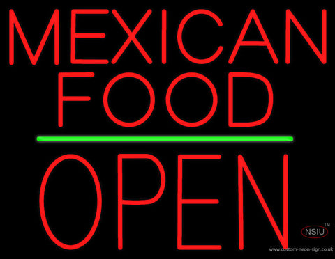 Mexican Food Block Open Green Line Neon Sign