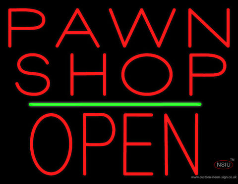 Pawn Shop Block Open Green Line Neon Sign 