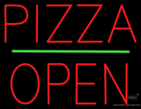 Pizza Block Open Green Line Neon Sign 