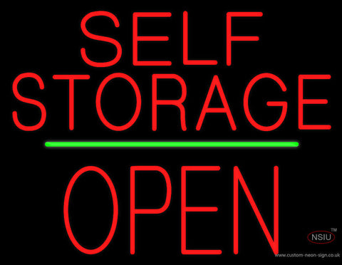 Self Storage Open Block Green Line Neon Sign 