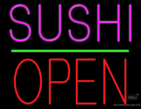 Pink Sushi Block Open Green Line Neon Sign 